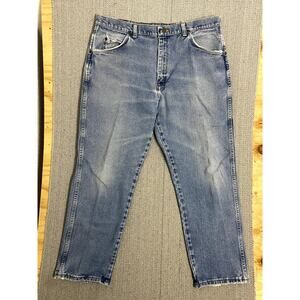 Vtg Wrangler Rugged Jeans Men‎ Size 36X27 Blue Distressed Relaxed Straight Work